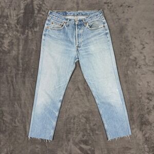 Vintage Levi's Jeans Mens 30x32 Light Blue 501 Straight Raw Hem Cutoff Denim